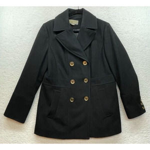 Michael Kors Coat Womens 14 Black Pea Coat Wool Double Breasted Preppy Outdoors